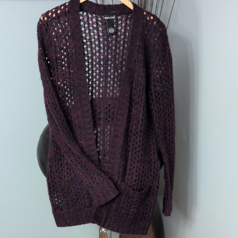 Wet Seal Plum Open Knit Cardigan